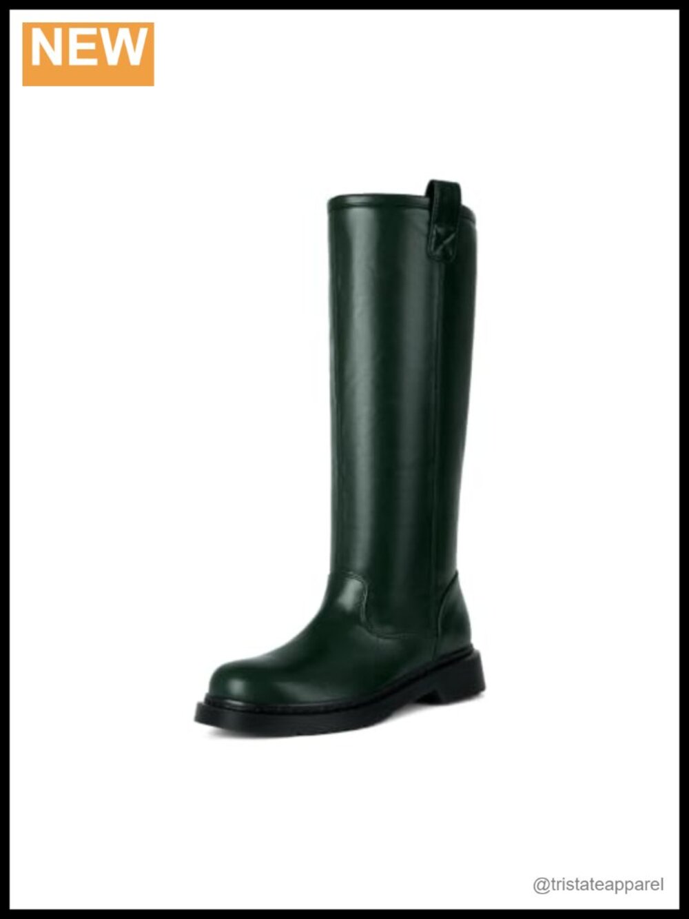 Modatope Women's Vintage Knee High Boots Square Toe Low Heel Faux Leather Slip